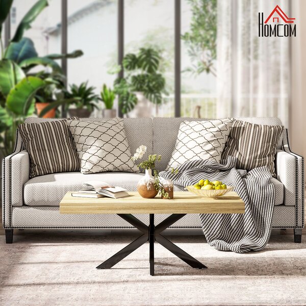 HOMCOM Obdélníkový konferenční stolek v industriálním stylu - černý kov a vzhled přírodního dřeva - 110 x 60 x 45 cm | Aosom