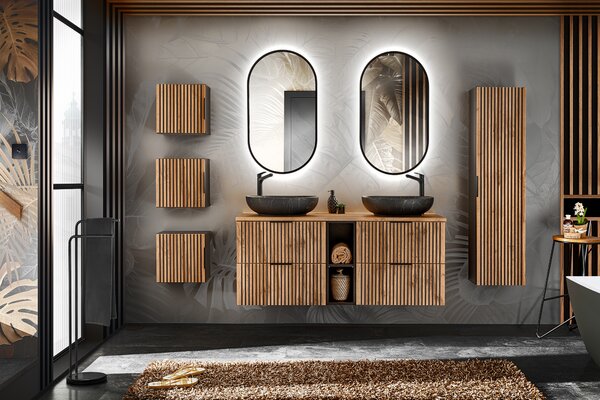 Comad Xilo skříňka 60x46x57 cm pod umyvadlo závěsná černá-dub XILO BLACK WOTAN 82-60-D-2S