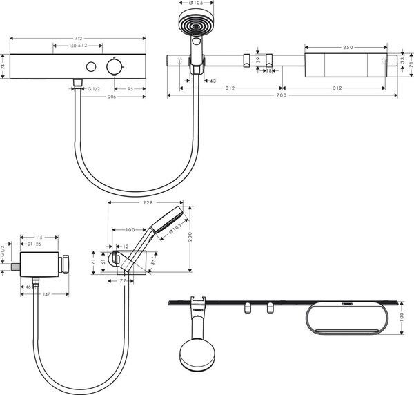 Hansgrohe WallStoris sprchová baterie nastěnná s termostatem bílá 24250700