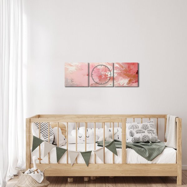 Obraz - Růžový abstrakt (s hodinami) (90x30 cm)