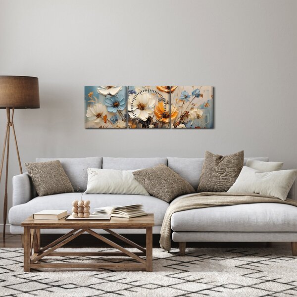Obraz - Kytice, malba (s hodinami) (90x30 cm)