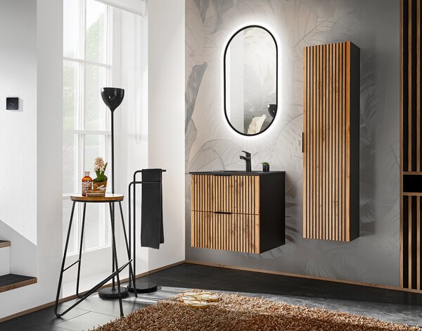 Comad Xilo skříňka 60x46x57 cm pod umyvadlo závěsná černá-dub XILO BLACK WOTAN 82-60-D-2S