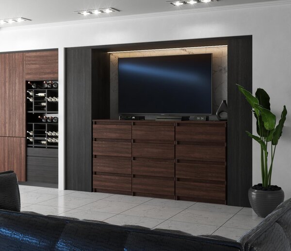 STIV Möbel | Komoda s 12 zásuvkami (8+4) | Dub Wenge | 180 cm | moderní & bez úchytek | Ložnice & Obývací pokoj