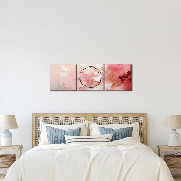 Obraz - Růžový abstrakt (s hodinami) (90x30 cm)