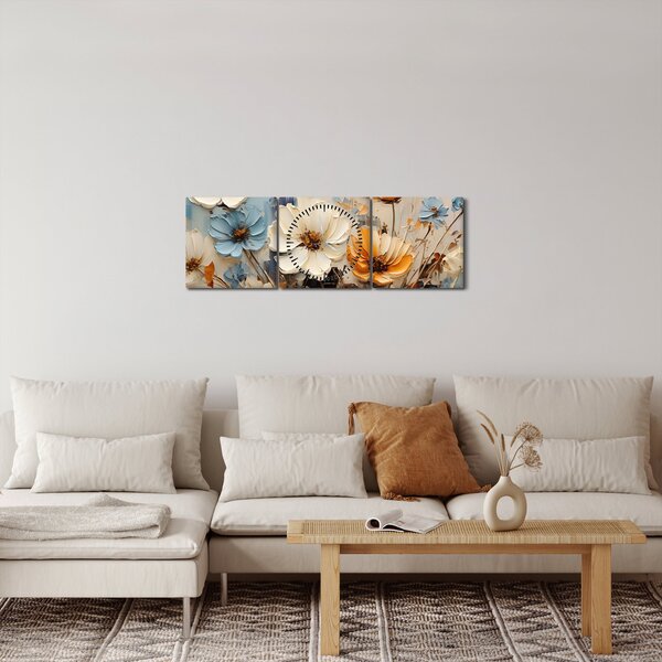 Obraz - Kytice, malba (s hodinami) (90x30 cm)