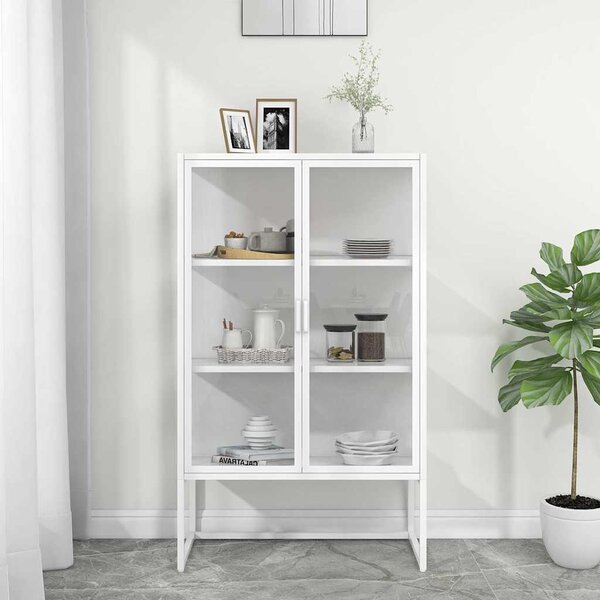 Komoda bílá 80 x 35 x 135 cm ocel a tvrzené sklo 335884