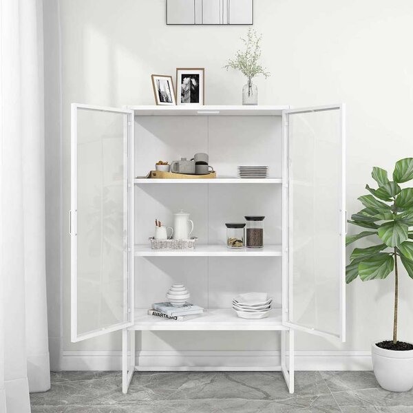 Komoda bílá 80 x 35 x 135 cm ocel a tvrzené sklo 335884