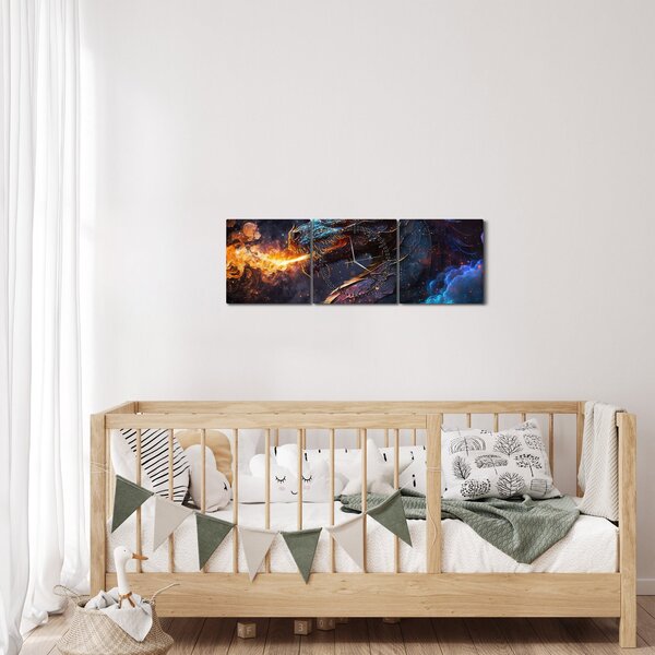 Obraz - Drak plivající plameny (s hodinami) (90x30 cm)
