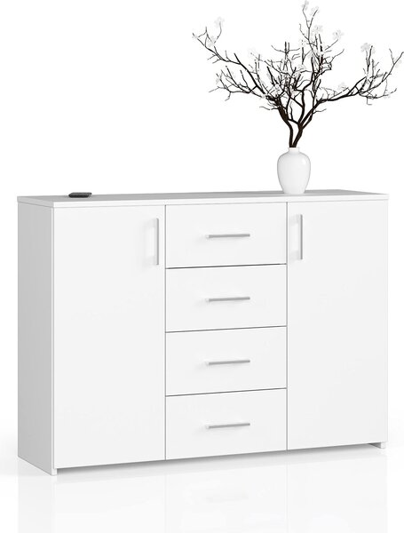 Komoda se 4 zásuvkami a 2 dvířky, 110x80x35, obývací pokoj, bílá
