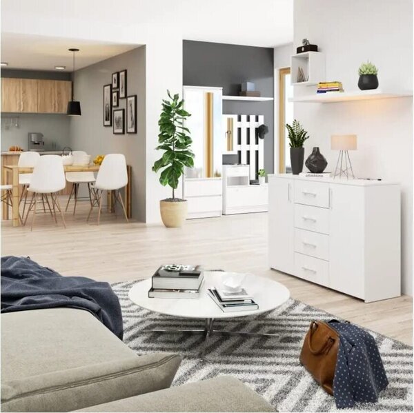 Komoda se 4 zásuvkami a 2 dvířky, 110x80x35, obývací pokoj, bílá