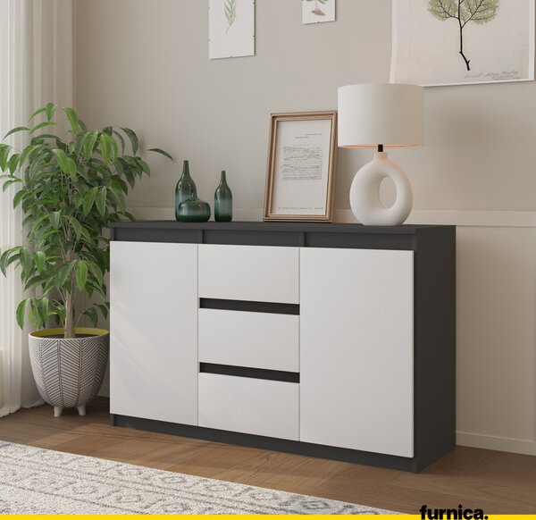 FURNICA - MIKEL - Komoda se 3 zásuvkami a 2 dvířky - antracitově šedá / bílá matná V75cm Š120cm H35cm
