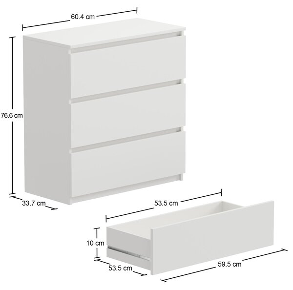 Komoda - 60x77x37 cm - bílá - se zásuvkami - prostorná - stabilní - snadná montáž