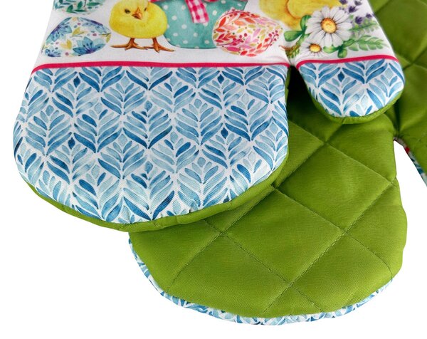 Sada 2 kuchyňských chňapek s magnetem EASTER CHICKS, bílo-zelená