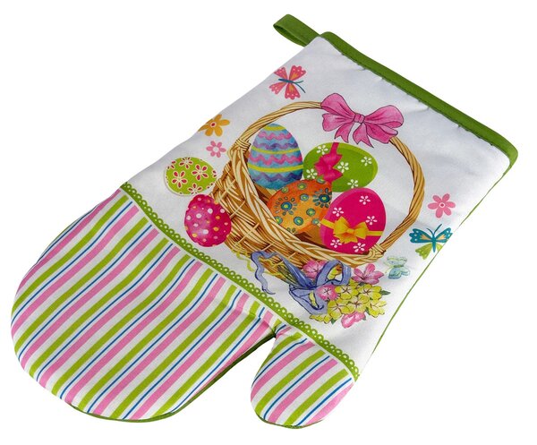 Sada 2 kuchyňských chňapek s magnetem EASTER EGGS, bílo-zelená