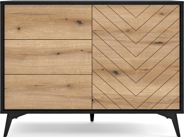 Jasper KSZ104 komoda, barva dub evoke, černá, šířka 104 cm, výška 77 cm, hloubka 39 cm