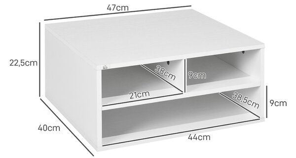 HOMCOM Bílý Organizér na Stůl s 3 Přihrádkami pro Tiskárnu 47 x 40 x 22,5 cm | Aosom