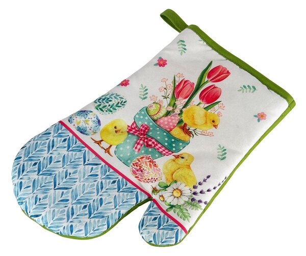 Sada 2 kuchyňských chňapek s magnetem EASTER CHICKS, bílo-zelená