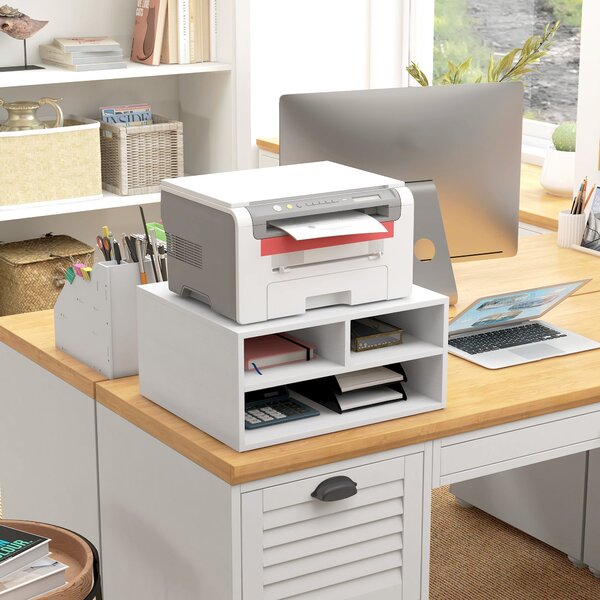 HOMCOM Bílý Organizér na Stůl s 3 Přihrádkami pro Tiskárnu 47 x 40 x 22,5 cm | Aosom