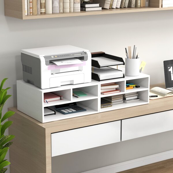 HOMCOM Bílý Organizér na Stůl s 3 Přihrádkami pro Tiskárnu 47 x 40 x 22,5 cm | Aosom