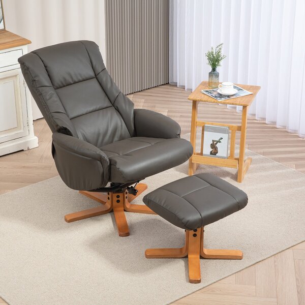 HOMCOM Relaxační Křeslo s Podnožkou, Lounge Relaxační Křeslo, Houpací Opěradlo, Polohovatelné Křeslo, Polstrované Sedadlo, Syntetické Potahování, Rám