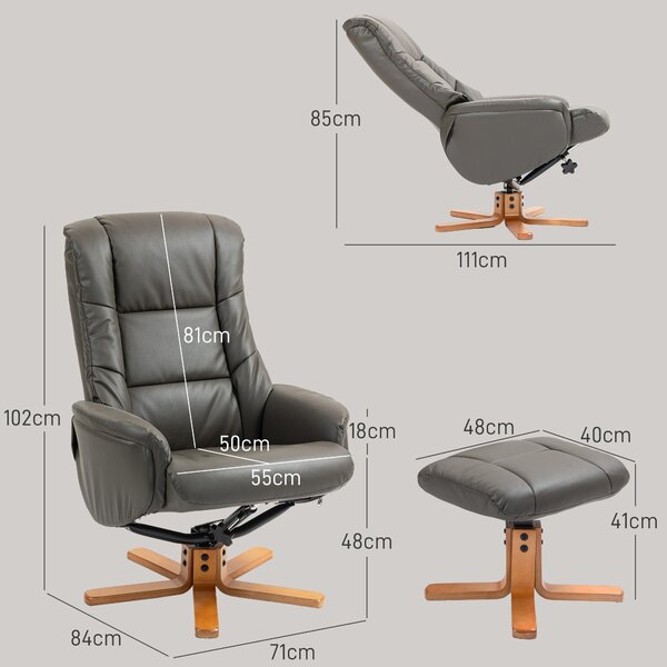 HOMCOM Relaxační Křeslo s Podnožkou, Lounge Relaxační Křeslo, Houpací Opěradlo, Polohovatelné Křeslo, Polstrované Sedadlo, Syntetické Potahování, Rám
