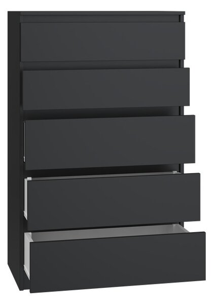 VBChome Komoda s 5 zásuvkami 70 x 40 x 110 cm černá Bezúchytková komoda Víceúčelová skříňka do předsíně Ložnice Obývací pokoj Dětský pokoj Moderní černá barva