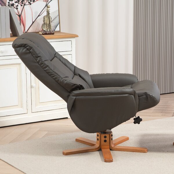 HOMCOM Relaxační Křeslo s Podnožkou, Lounge Relaxační Křeslo, Houpací Opěradlo, Polohovatelné Křeslo, Polstrované Sedadlo, Syntetické Potahování, Rám