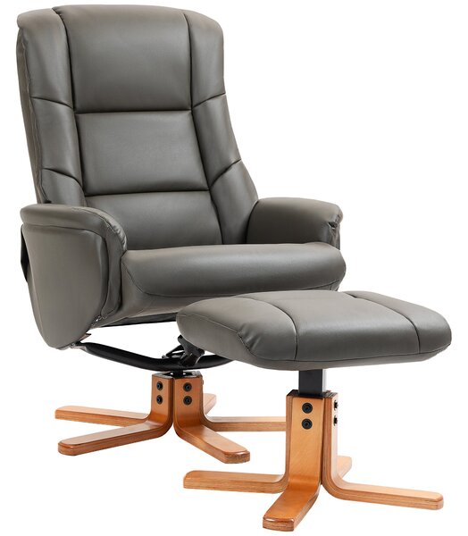 HOMCOM Relaxační Křeslo s Podnožkou, Lounge Relaxační Křeslo, Houpací Opěradlo, Polohovatelné Křeslo, Polstrované Sedadlo, Syntetické Potahování, Rám