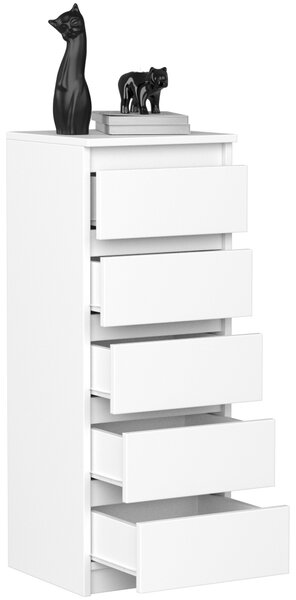 VBChome Komoda s 5 zásuvkami 40 x 39 x 105 cm Bílá Komoda bez úchytek Víceúčelová skříňka do předsíně Ložnice Obývací pokoj Dětský pokoj