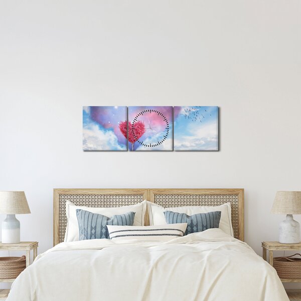 Obraz - Růžový strom srdce (s hodinami) (90x30 cm)