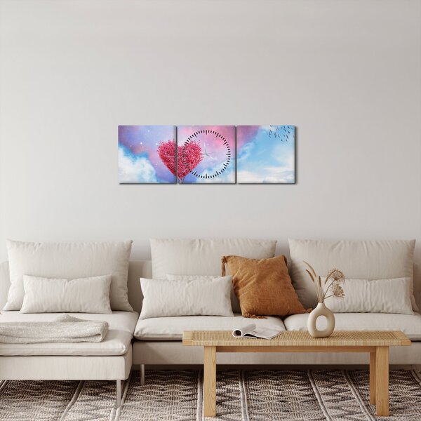 Obraz - Růžový strom srdce (s hodinami) (90x30 cm)