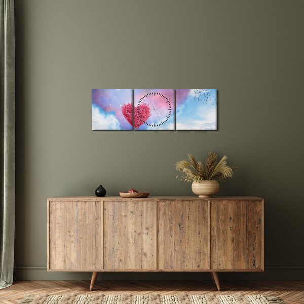 Obraz - Růžový strom srdce (s hodinami) (90x30 cm)