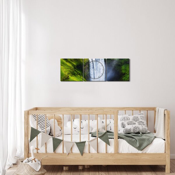 Obraz - Vodopád Skogafoss (s hodinami) (90x30 cm)