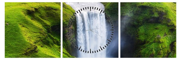 Obraz - Vodopád Skogafoss (s hodinami) (90x30 cm)