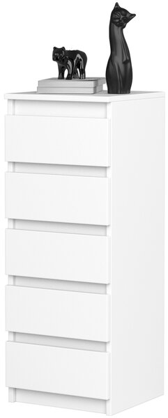VBChome Komoda s 5 zásuvkami 40 x 39 x 105 cm Bílá Komoda bez úchytek Víceúčelová skříňka do předsíně Ložnice Obývací pokoj Dětský pokoj