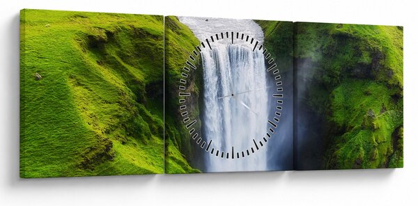 Obraz - Vodopád Skogafoss (s hodinami) (90x30 cm)