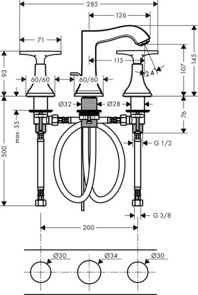 Hansgrohe Metropol Classic umyvadlová baterie stojící chrom-zlatá 31306090