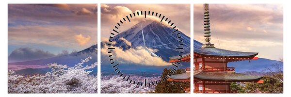 Obraz - Hora Fuji (s hodinami) (90x30 cm)