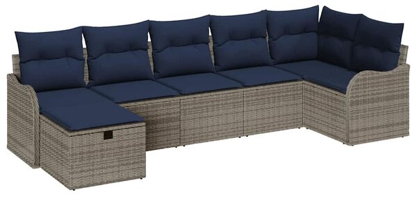 Set pohovek s polštářem s úložištěm Šedá a námořnická polyratan 3359004