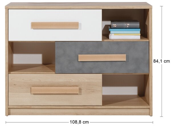 Nabbi Komoda se zásuvkami Aurin CH-1100-3DR - pískový buk / bílá / peltro