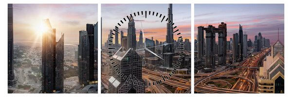 Obraz - Panorama Dubaje (s hodinami) (90x30 cm)