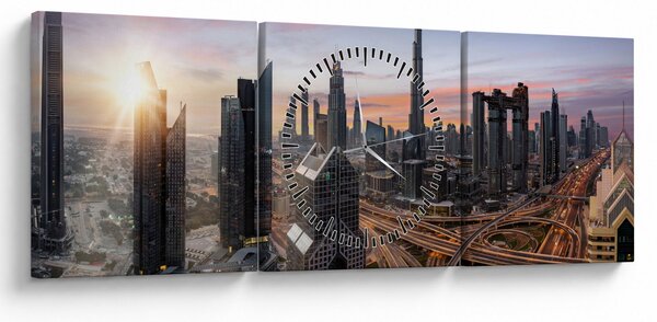 Obraz - Panorama Dubaje (s hodinami) (90x30 cm)