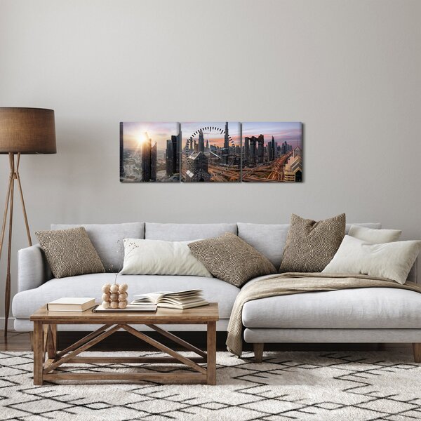 Obraz - Panorama Dubaje (s hodinami) (90x30 cm)