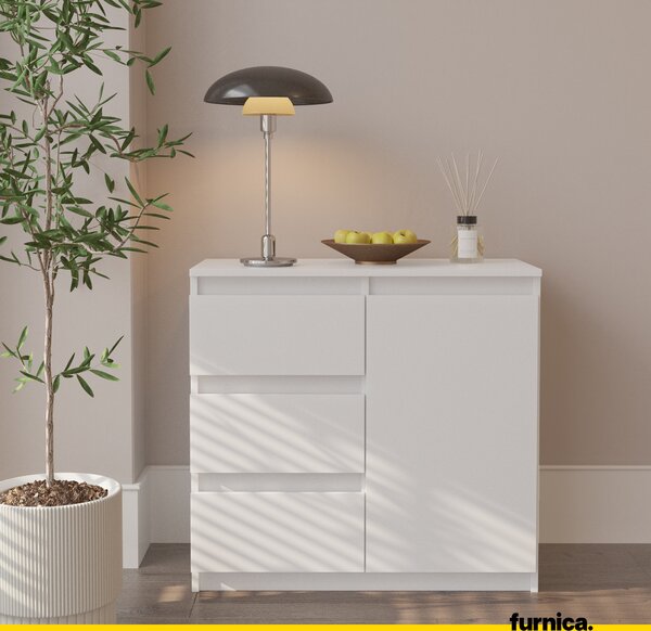 FURNICA - MIKEL - Komoda se 3 zásuvkami a 1 dvířky - bílá matná V75cm Š80cm H35cm