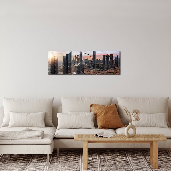 Obraz - Panorama Dubaje (s hodinami) (90x30 cm)