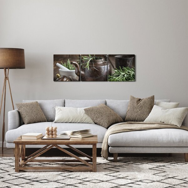 Obraz - Konvička s rozmarýnem (s hodinami) (90x30 cm)