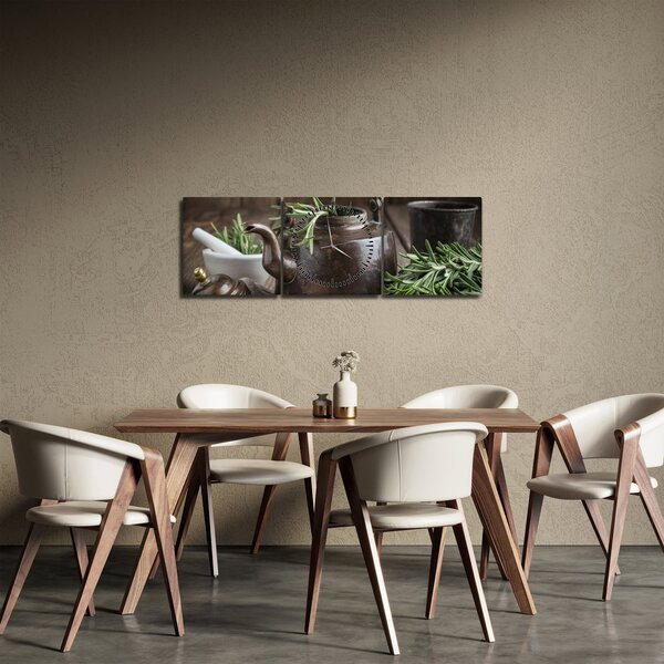Obraz - Konvička s rozmarýnem (s hodinami) (90x30 cm)