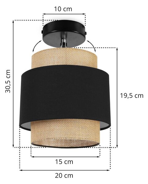 Bodové svítidlo Boho, 1x jutové/černé textilní stínítko, (možnost polohování)