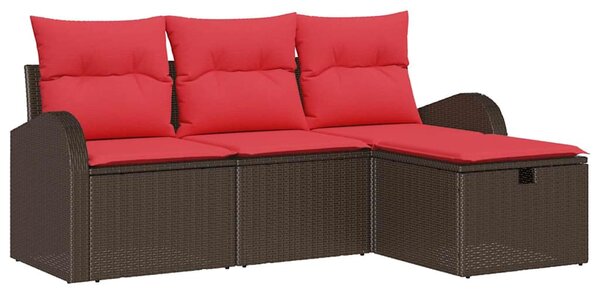Set pohovek 4 ks 4-Počet míst Hnědá a červená polyratan 3359053