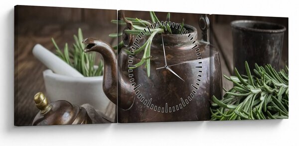 Obraz - Konvička s rozmarýnem (s hodinami) (90x30 cm)